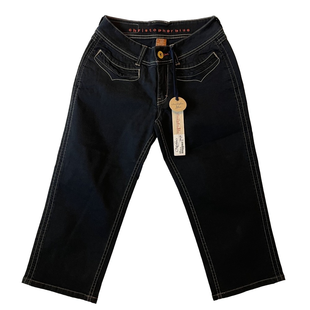 Christopher Blue Womens Cropped‎ Stretch Pocket Black Capri Jeans, 6